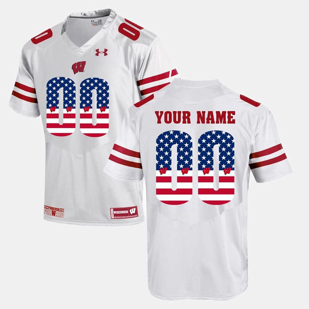 Wisconsin Badgers Men's #00 Custom NCAA Under Armour Authentic White US Flag Fashion College Stitched Football Jersey JO40K83AW